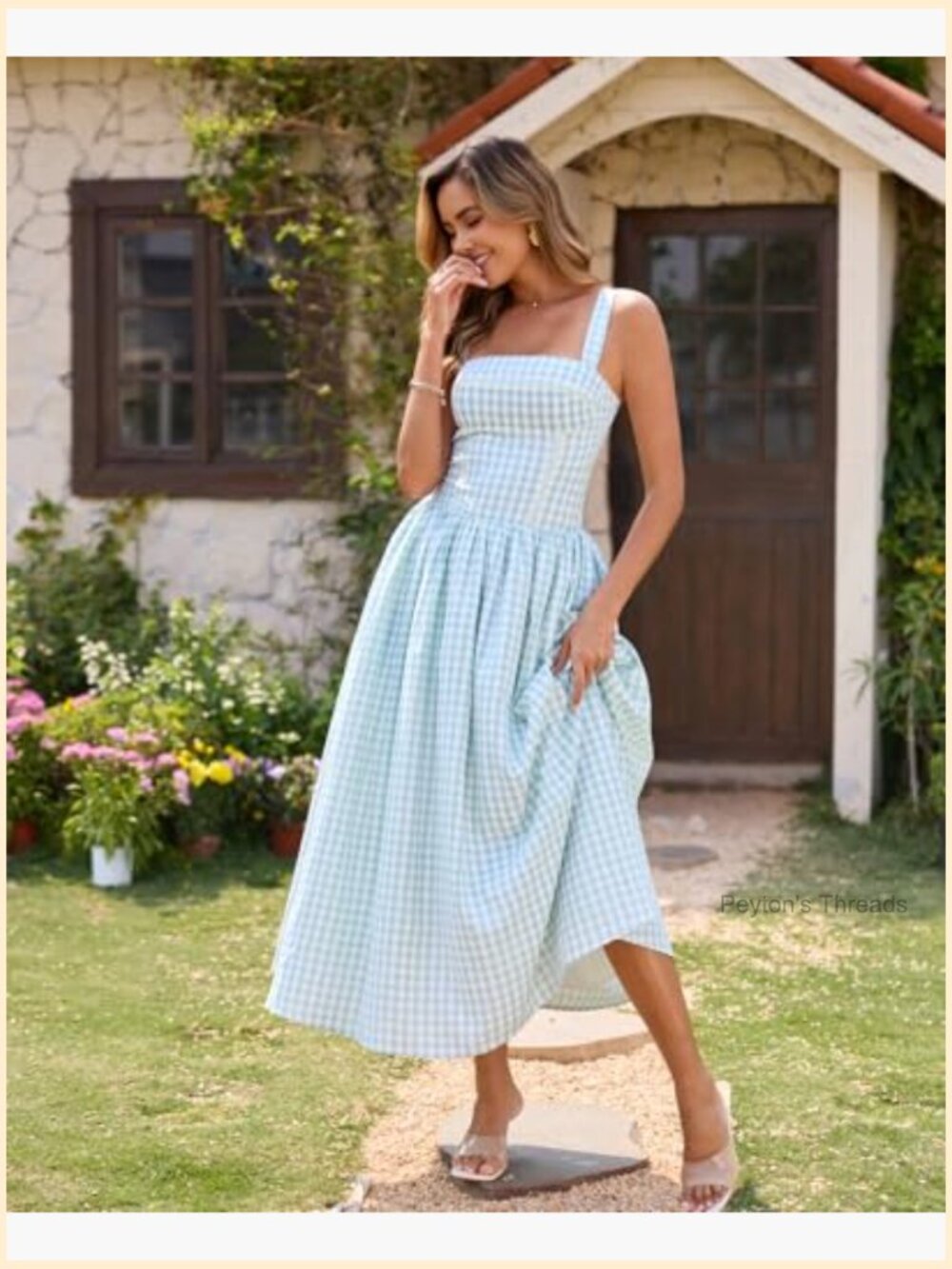 Flowy Square Neck Sleeveless Midi Dress with Pockets Wedding Guest - Picture 5 of 7